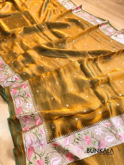 Olive Gold Multicolour Paithani Border Banarasi Embroidery Tissue Silk Saree