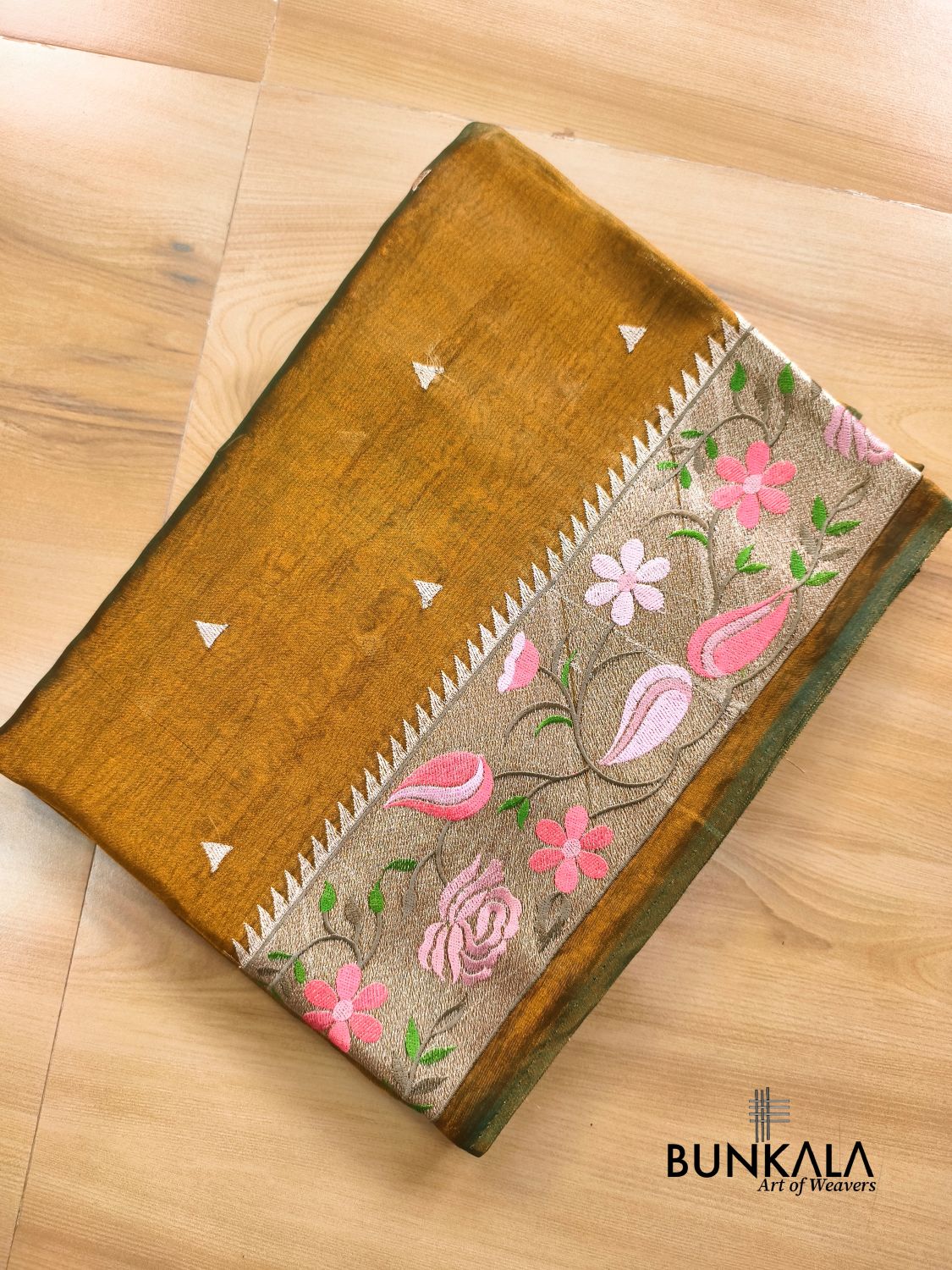 Olive Gold Multicolour Paithani Border Banarasi Embroidery Tissue Silk Saree