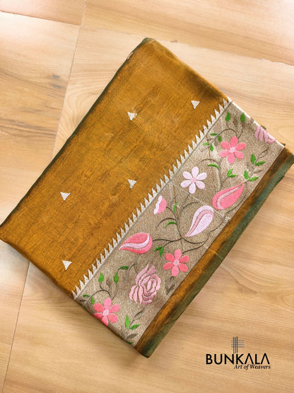 Olive Gold Multicolour Paithani Border Banarasi Embroidery Tissue Silk Saree