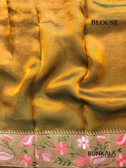 Olive Gold Multicolour Paithani Border Banarasi Embroidery Tissue Silk Saree