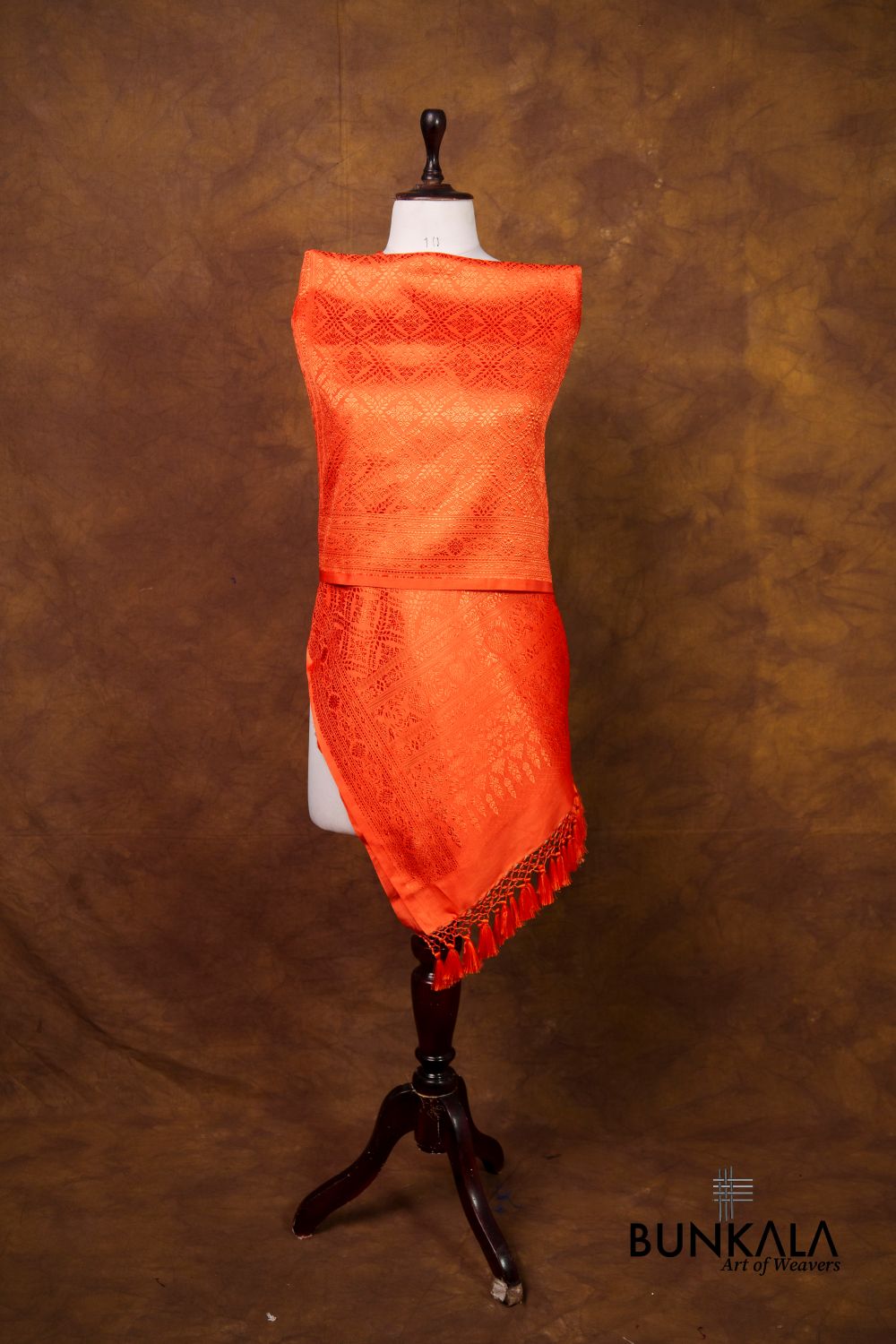 Orange Daimond Jaal Brocade Resham Weaved Banarasi Mashru Silk Dupatta