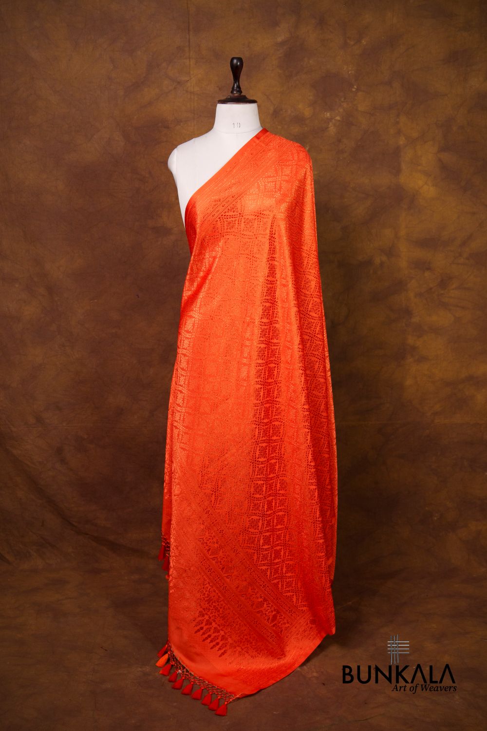 Orange Daimond Jaal Brocade Resham Weaved Banarasi Mashru Silk Dupatta