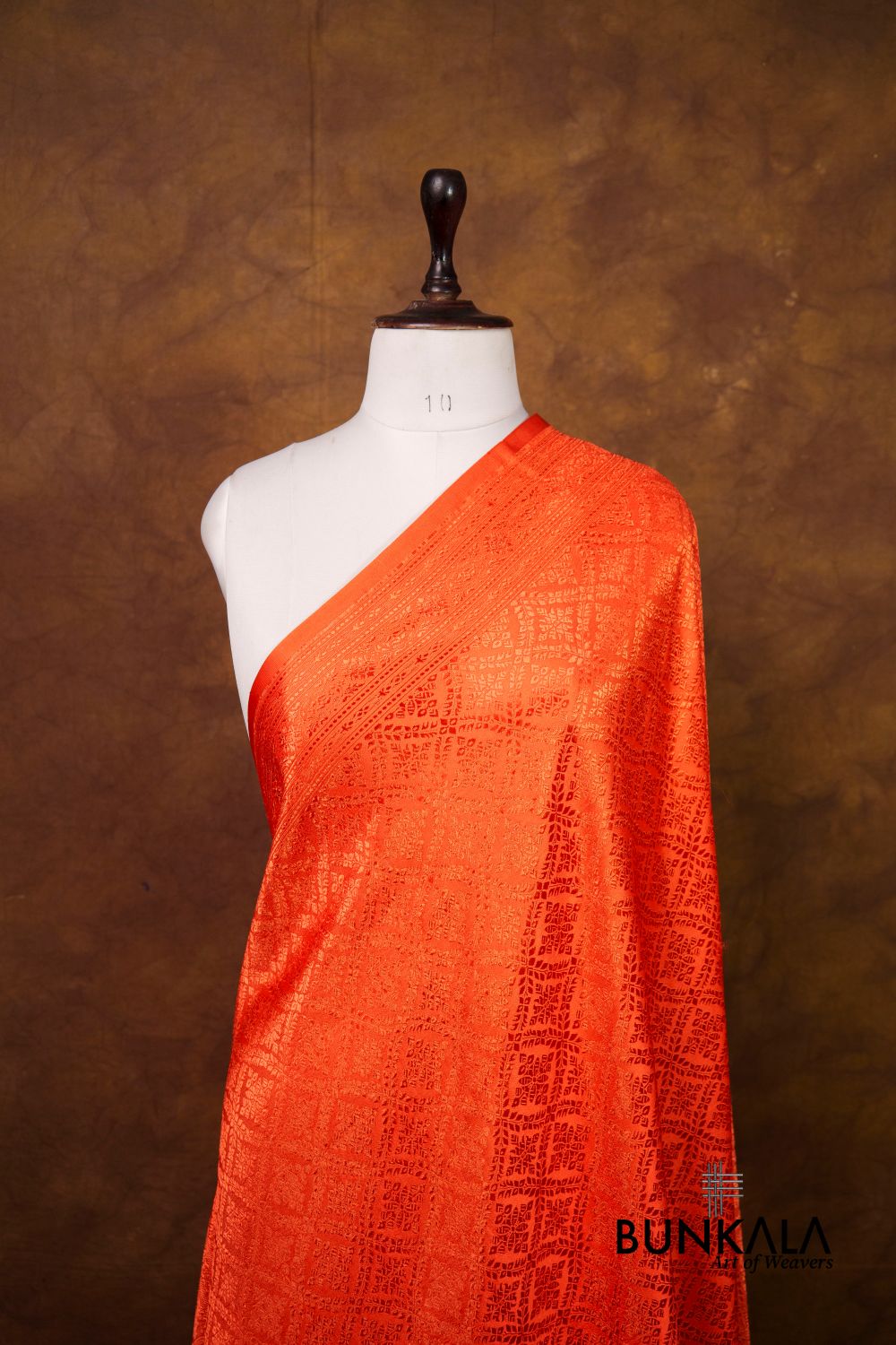Orange Daimond Jaal Brocade Resham Weaved Banarasi Mashru Silk Dupatta