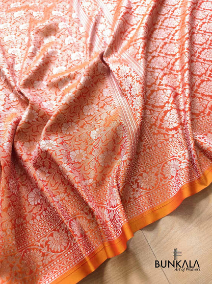 Orange Ektara Banarasi Jamdani Weaved Silk Saree