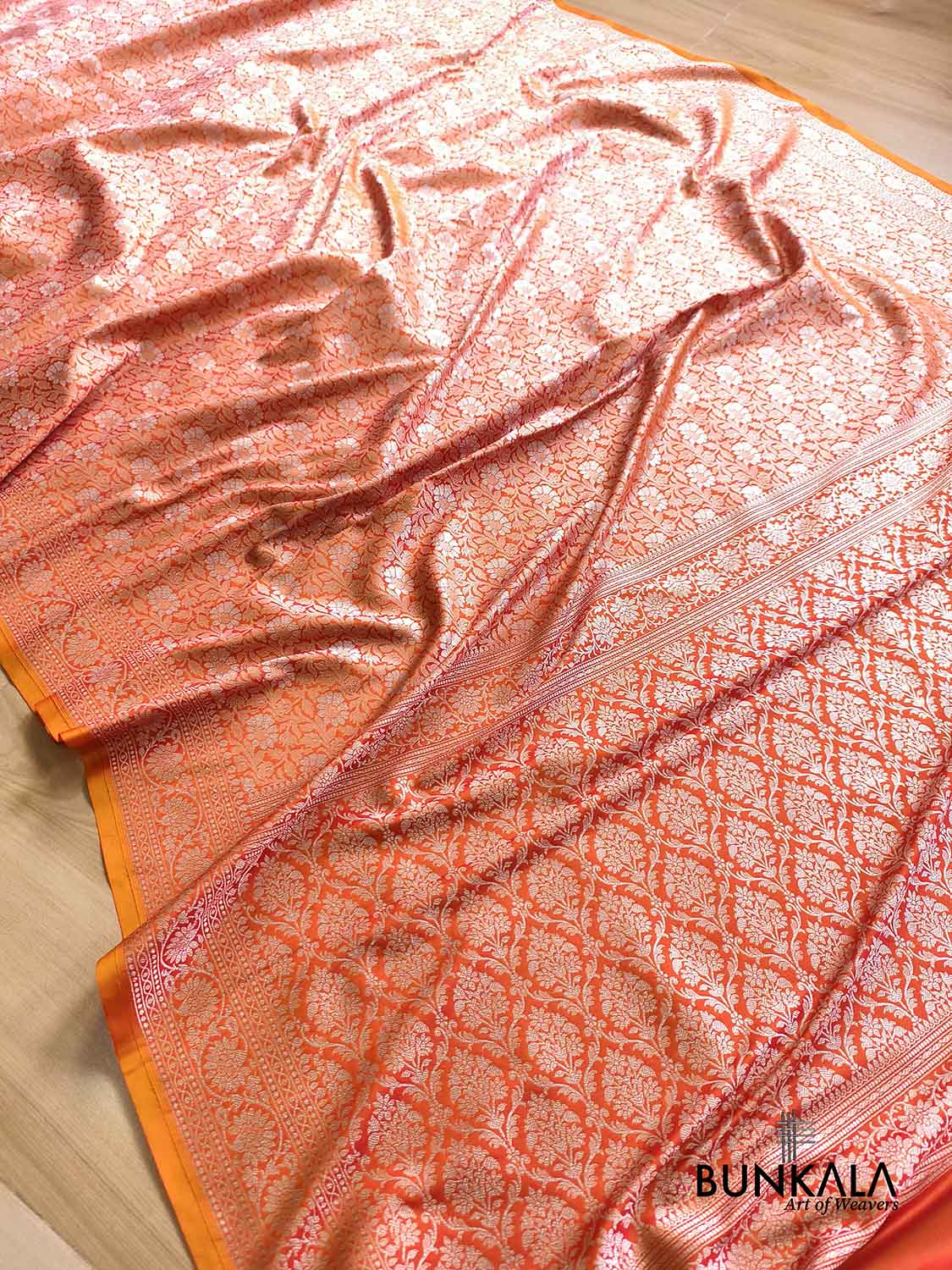 Orange Ektara Banarasi Jamdani Weaved Silk Saree