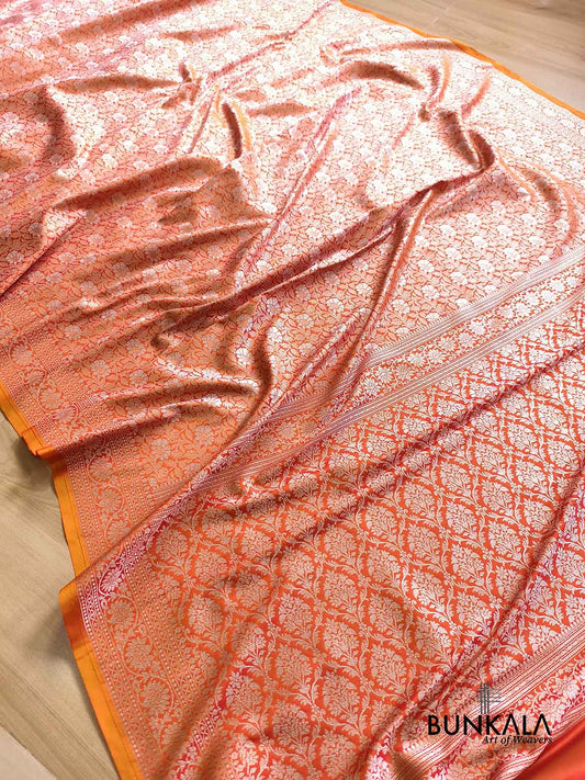 Orange Ektara Banarasi Jamdani Weaved Silk Saree