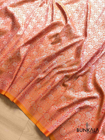 Orange Ektara Banarasi Jamdani Weaved Silk Saree