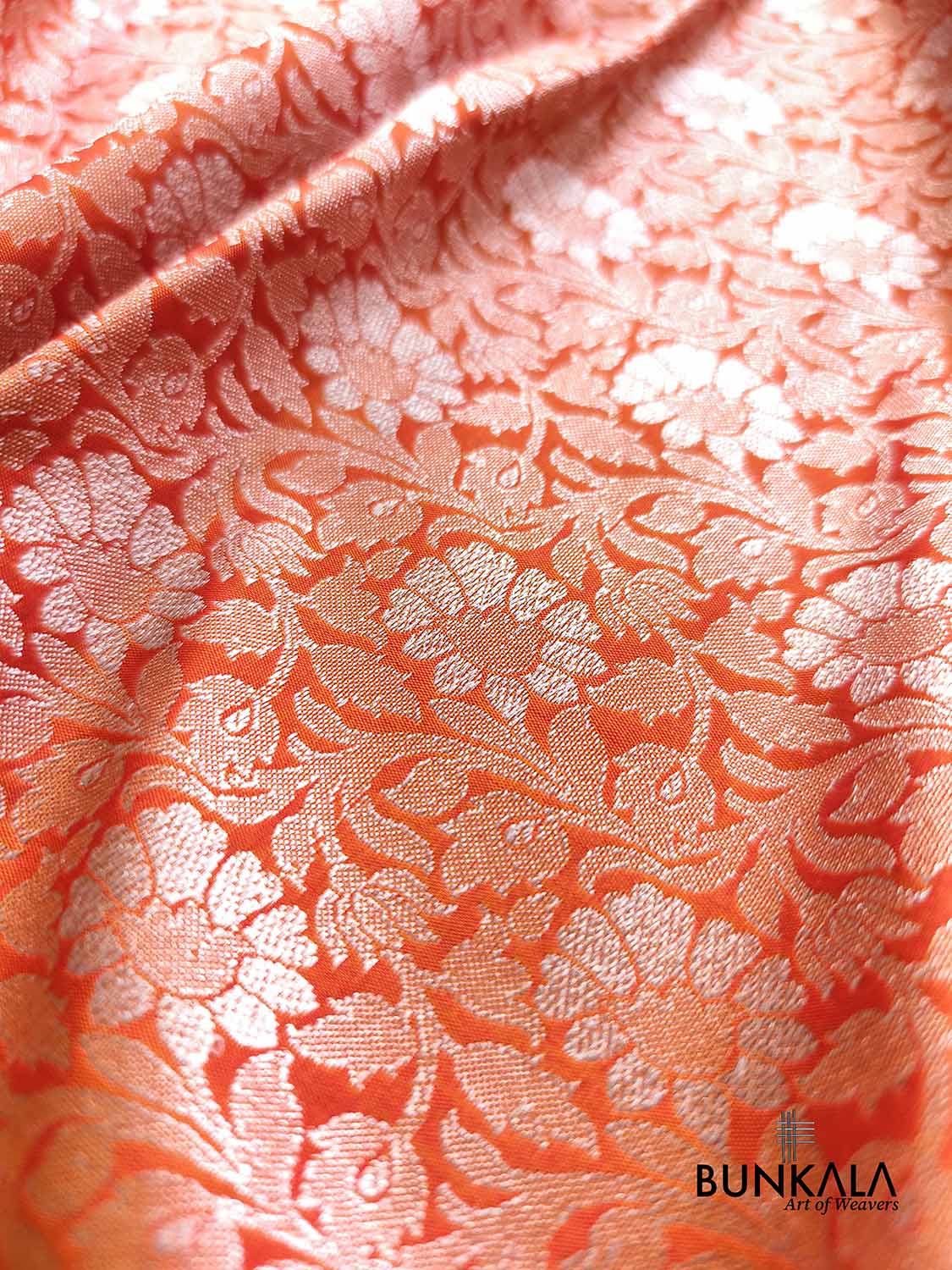 Orange Ektara Banarasi Jamdani Weaved Silk Saree