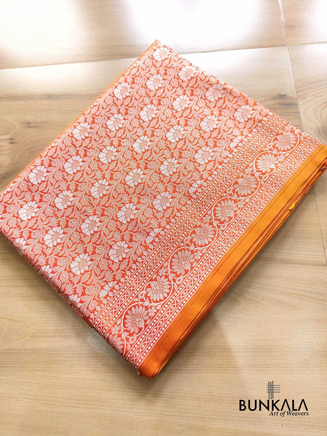 Orange Ektara Banarasi Jamdani Weaved Silk Saree