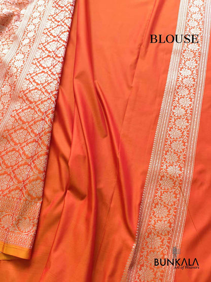 Orange Ektara Banarasi Jamdani Weaved Silk Saree