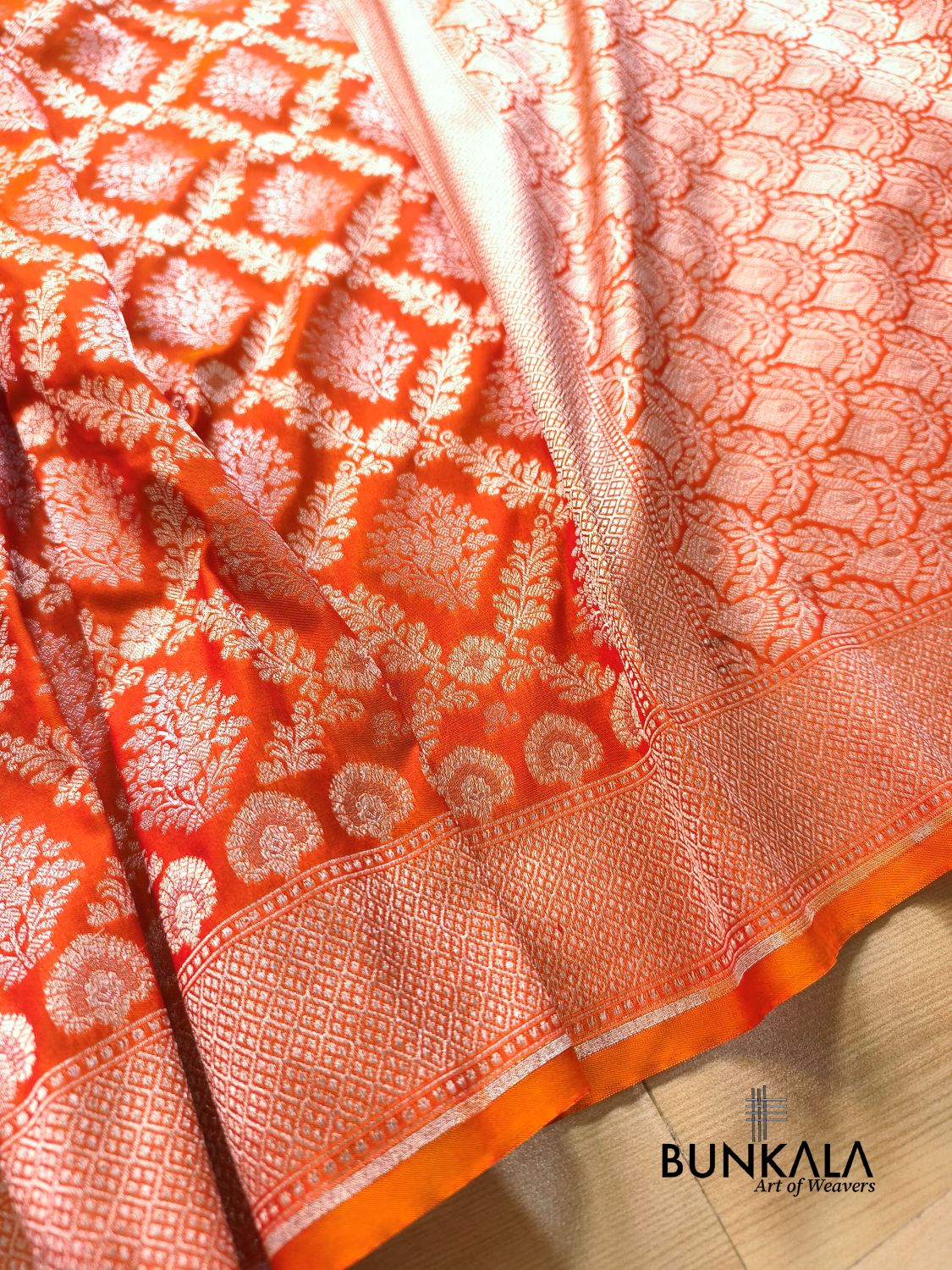 Orange Ektara Banarasi Jamdani Weaved Silk Saree