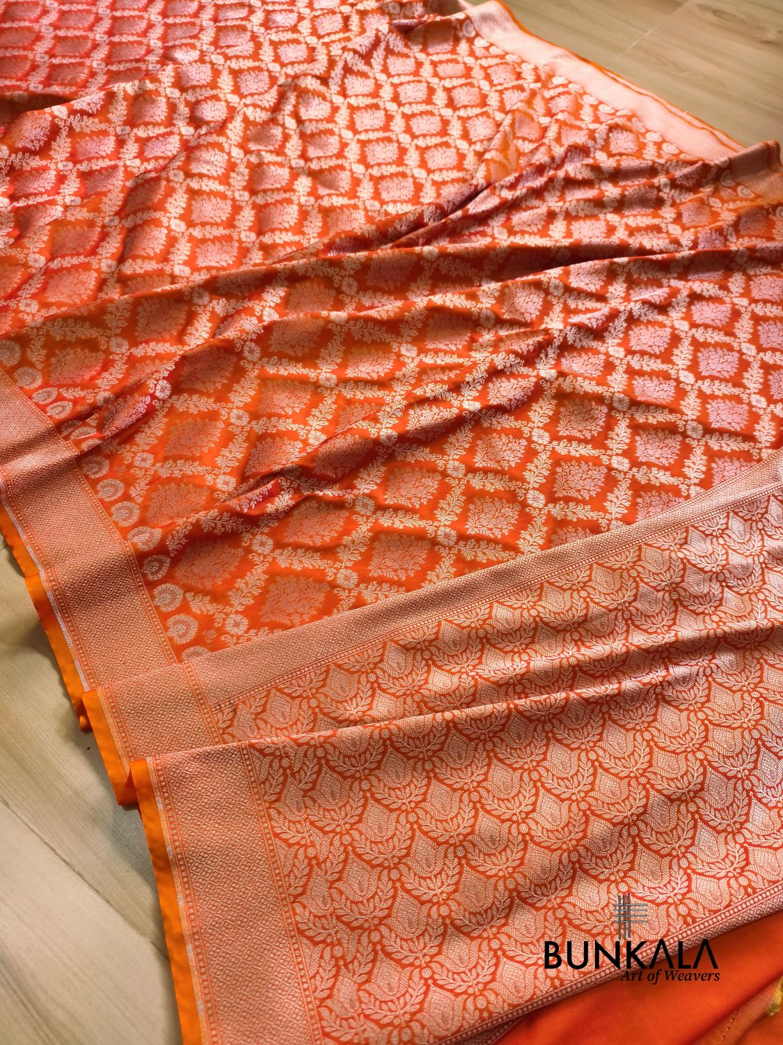 Orange Ektara Banarasi Jamdani Weaved Silk Saree