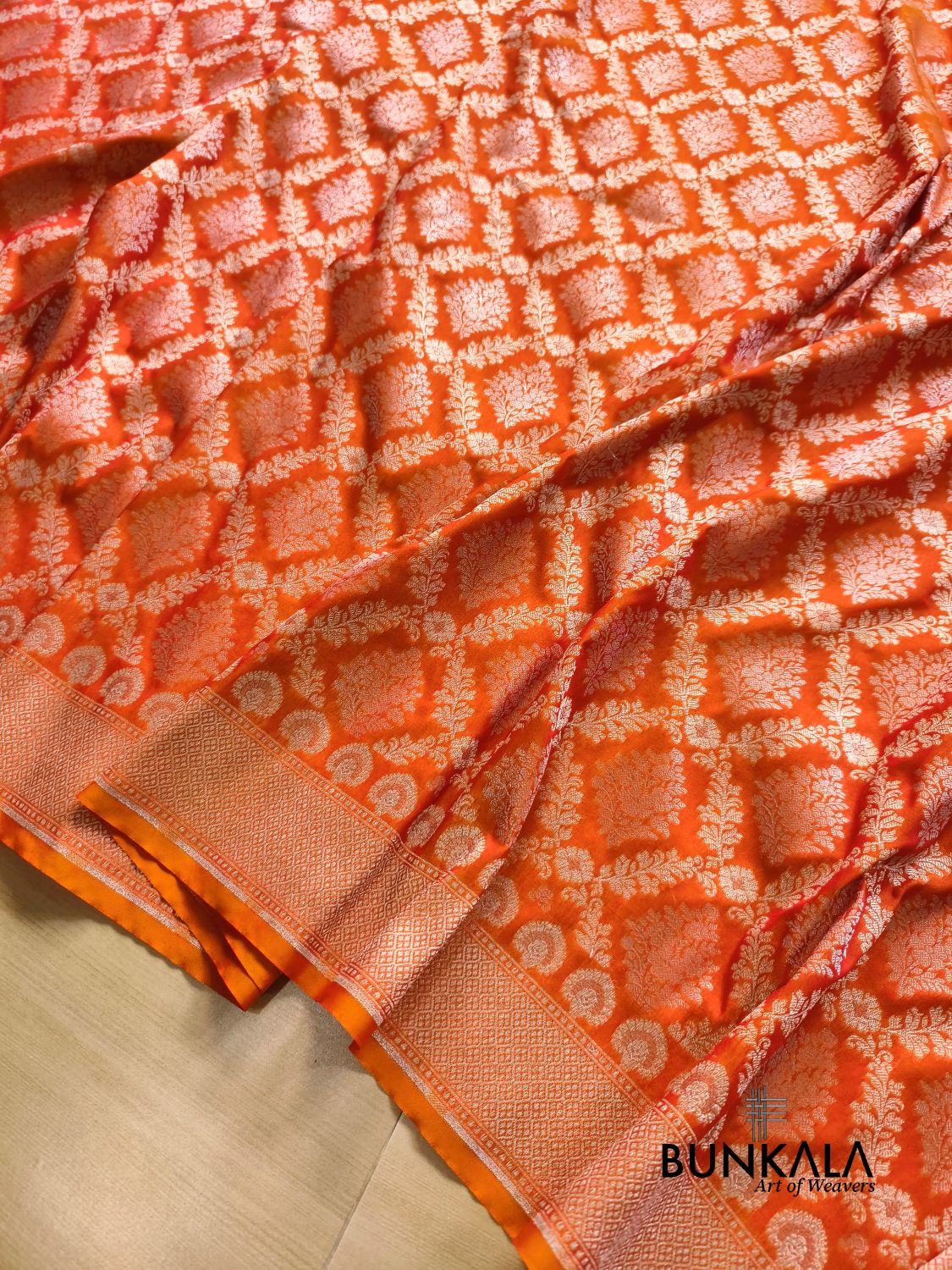 Orange Ektara Banarasi Jamdani Weaved Silk Saree