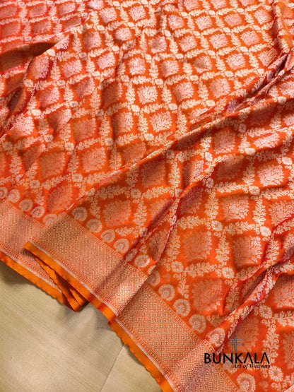 Orange Ektara Banarasi Jamdani Weaved Silk Saree