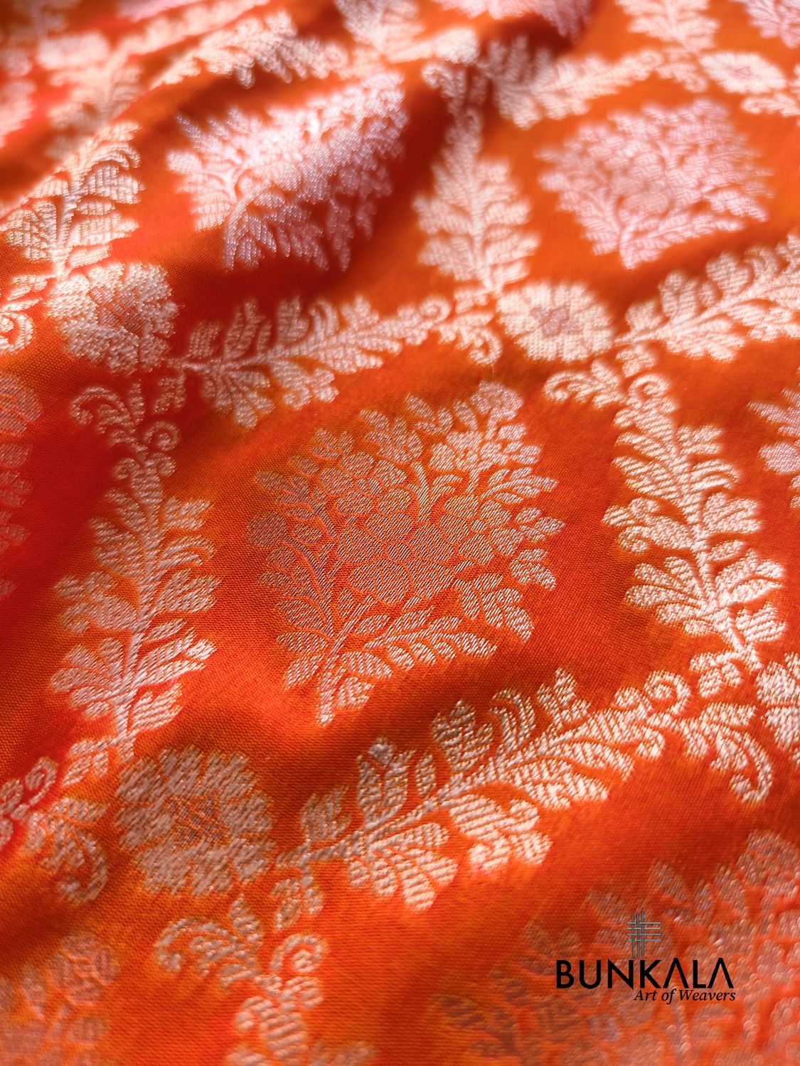 Orange Ektara Banarasi Jamdani Weaved Silk Saree