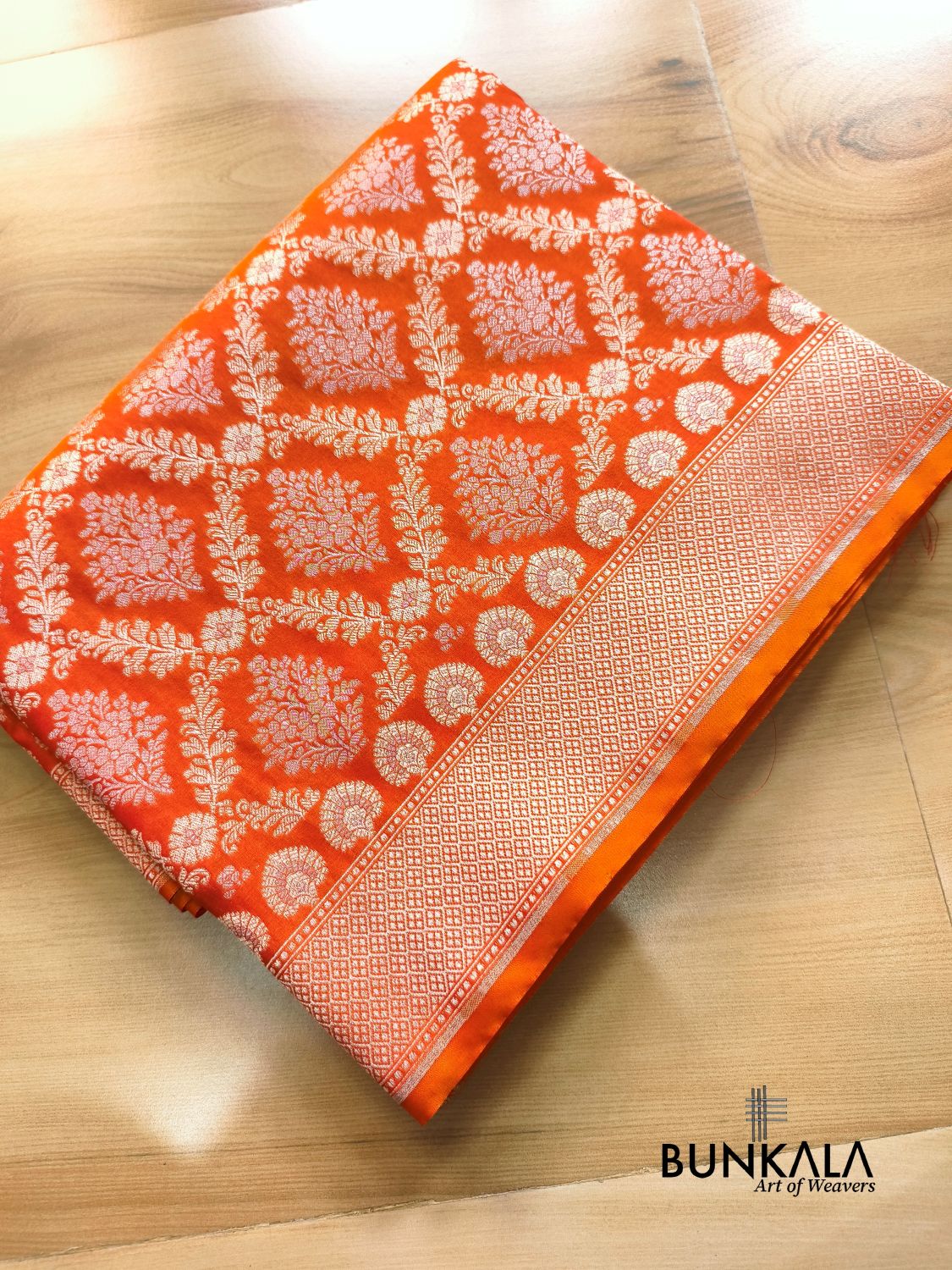 Orange Ektara Banarasi Jamdani Weaved Silk Saree