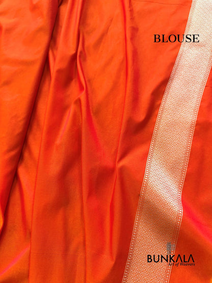 Orange Ektara Banarasi Jamdani Weaved Silk Saree