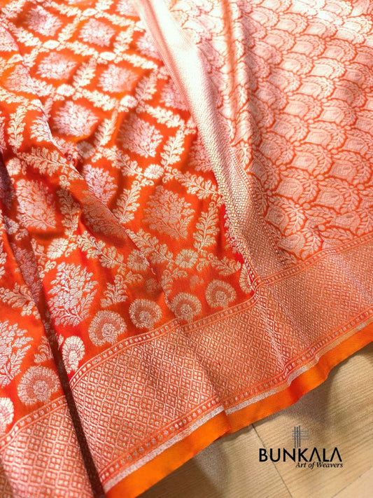 Orange Ektara Banarasi Jamdani Weaved Silk Saree