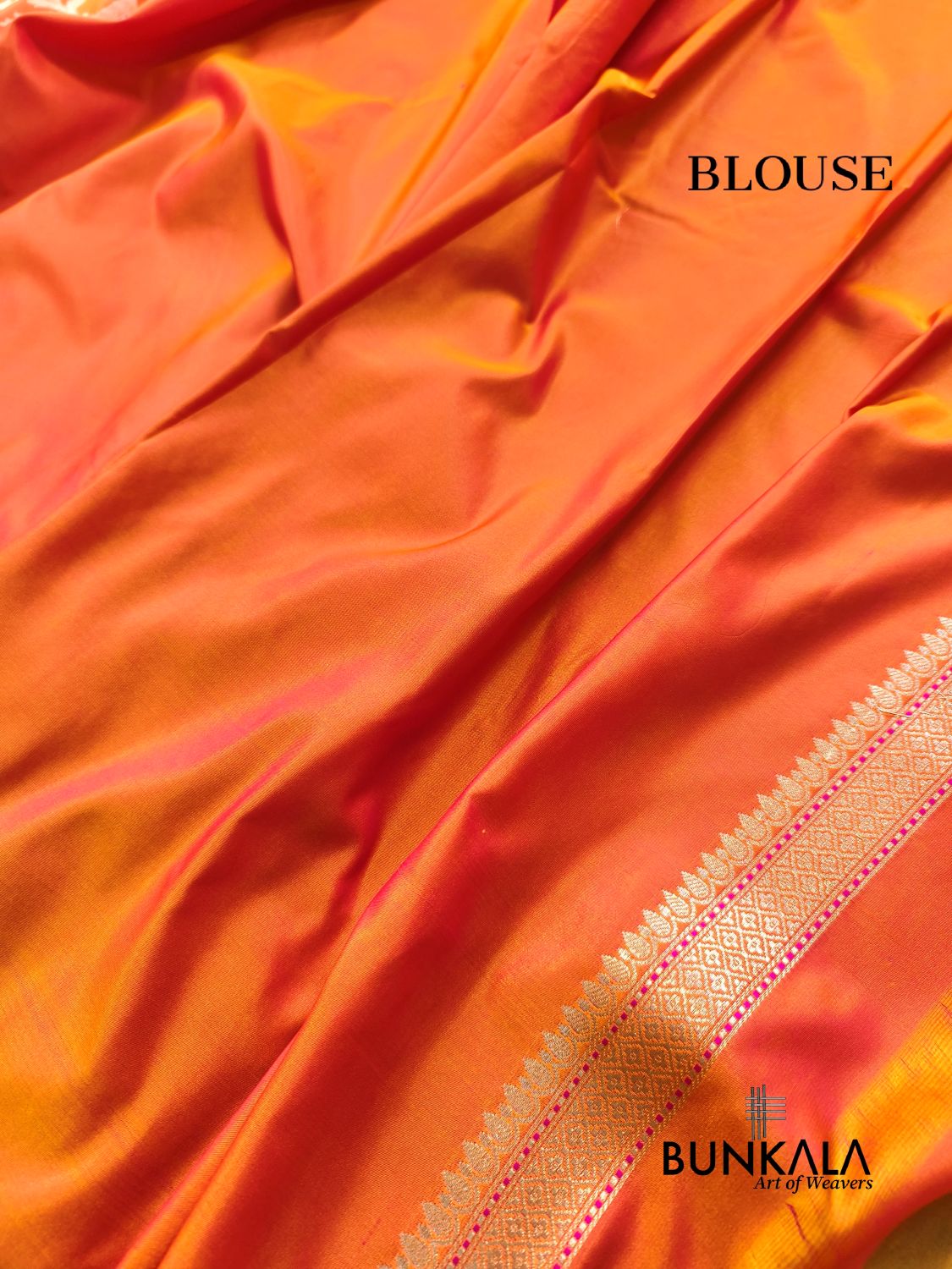Orange Jamewar Weaved Meena Floral Jaal Banarasi Mashru Silk Saree 