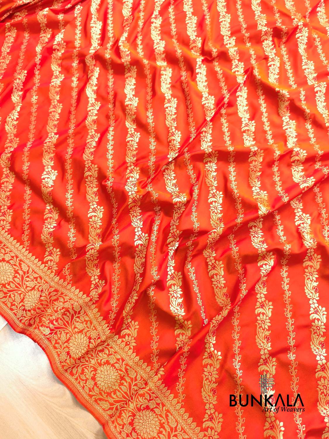 Orange Leheriya Meena Banarasi Silk Saree