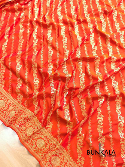 Orange Leheriya Meena Banarasi Silk Saree