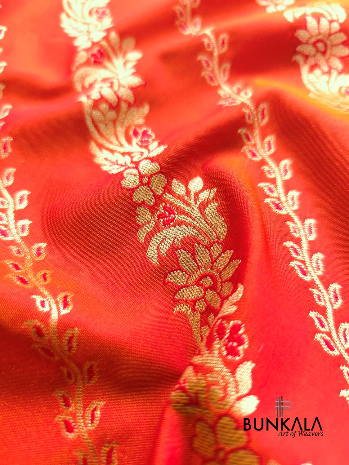 Orange Leheriya Meena Banarasi Silk Saree