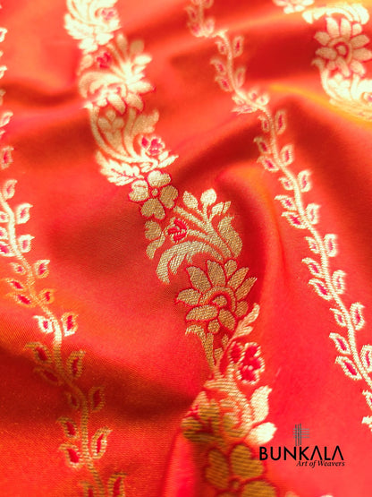 Orange Leheriya Meena Banarasi Silk Saree