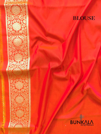 Orange Leheriya Meena Banarasi Silk Saree