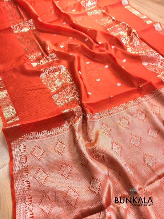 Orange Merab Design Pure Banarasi Mango Silk Saree 