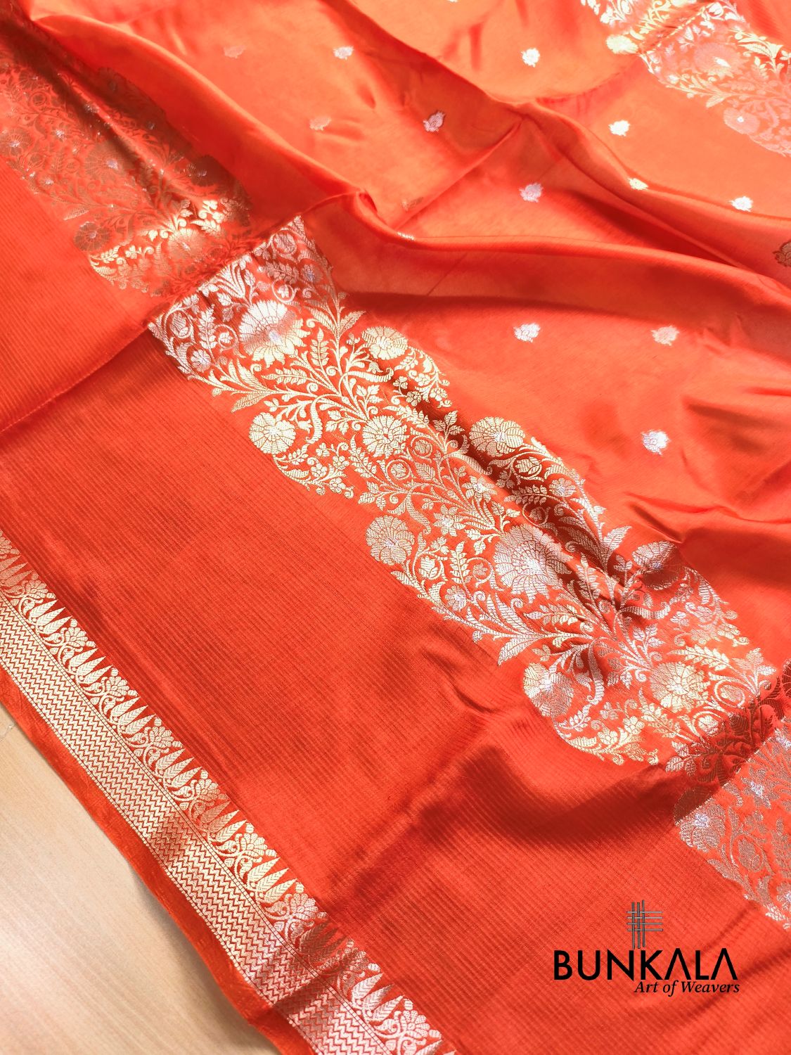 Orange Merab Design Pure Banarasi Mango Silk Saree 