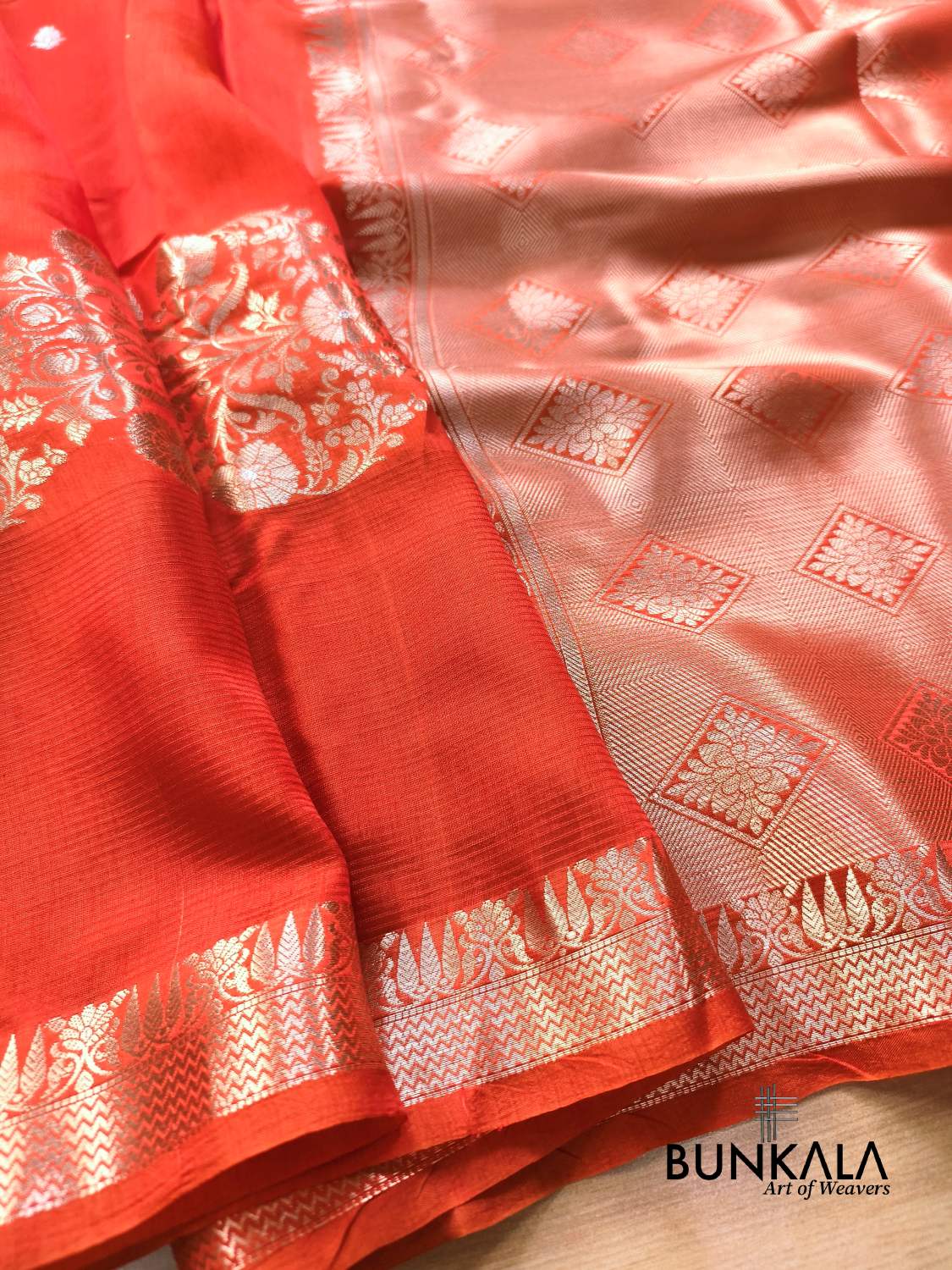 Orange Merab Design Pure Banarasi Mango Silk Saree 
