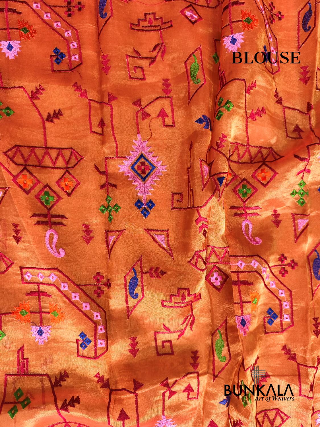 Orange Multicolour Paithani Border Banarasi Embroidery Tissue Silk Saree