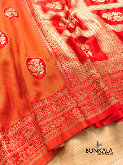Orange Peacock Border Banarasi Mashru Silk Saree