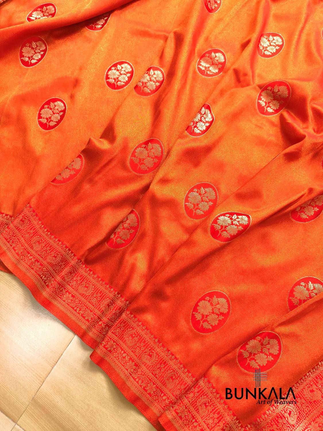 Orange Peacock Border Banarasi Mashru Silk Saree