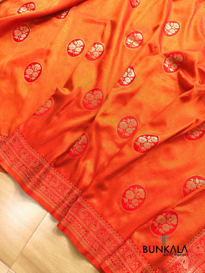 Orange Peacock Border Banarasi Mashru Silk Saree