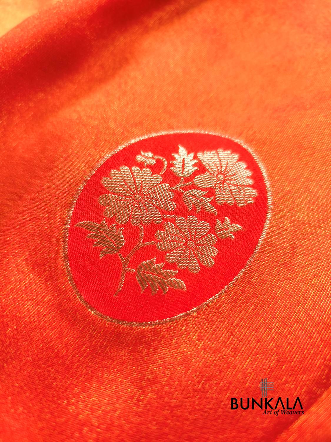 Orange Peacock Border Banarasi Mashru Silk Saree