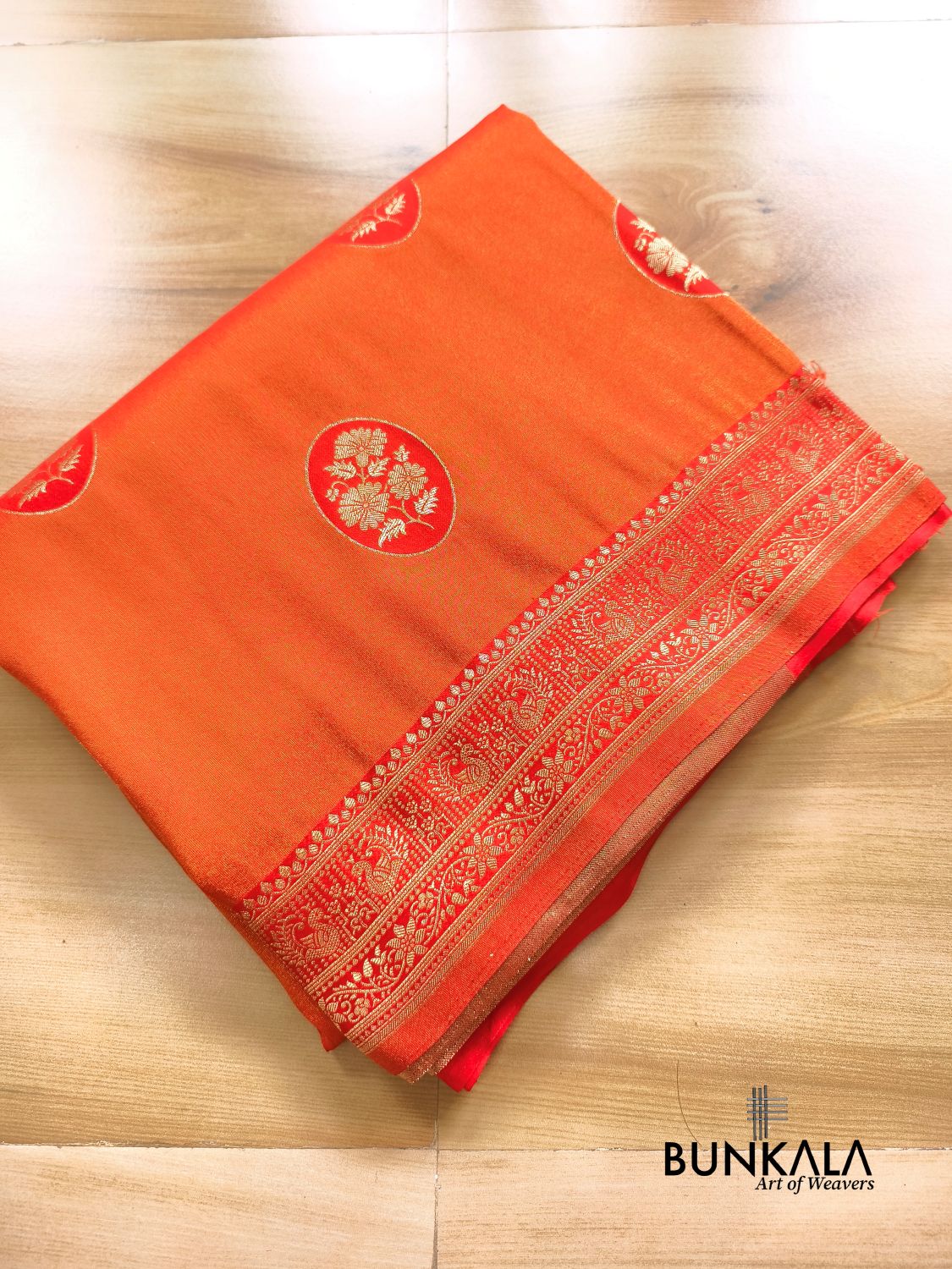 Orange Peacock Border Banarasi Mashru Silk Saree
