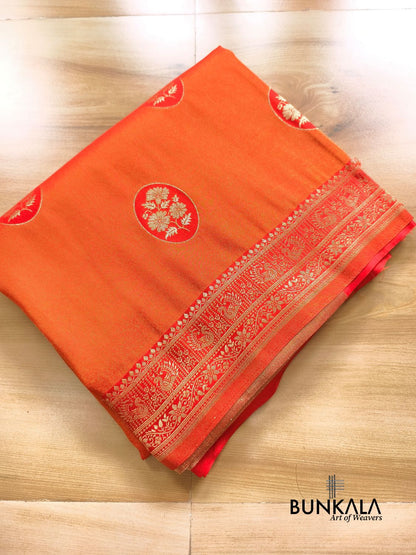 Orange Peacock Border Banarasi Mashru Silk Saree