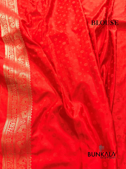 Orange Peacock Border Banarasi Mashru Silk Saree
