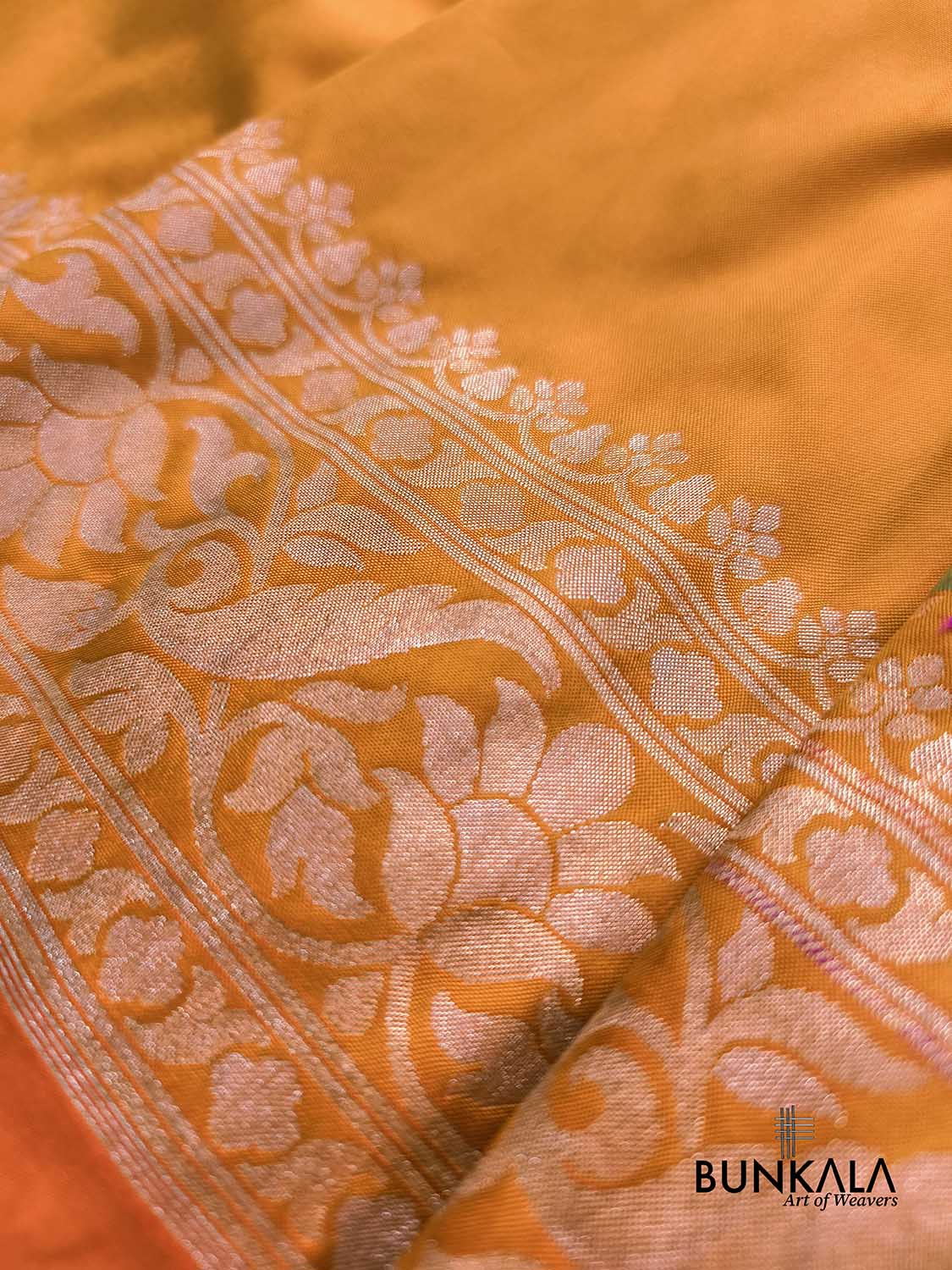 Orange Plain Ektara Banarasi Meena Jamdani Weaved Silk Saree