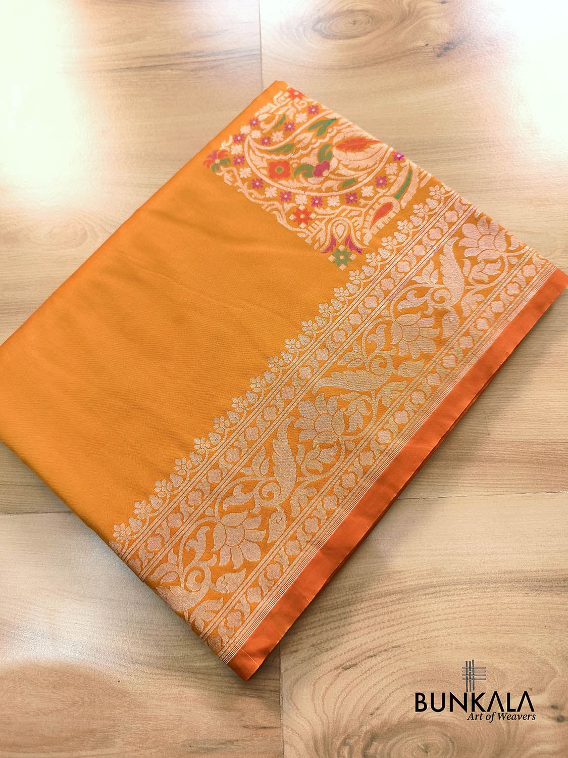 Orange Plain Ektara Banarasi Meena Jamdani Weaved Silk Saree