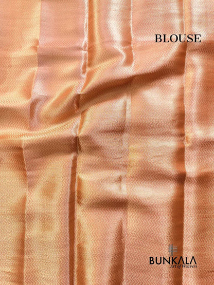 Orange Plain Handloom Banarasi Pure Tissue Silk Saree 