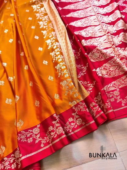 Orange with Red Contrast Buti Banarasi Mashru Silk Saree