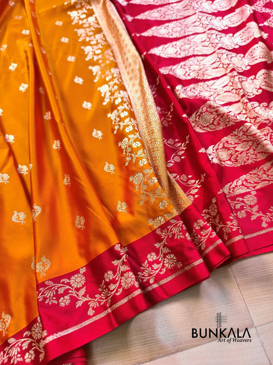 Orange with Red Contrast Buti Banarasi Mashru Silk Saree