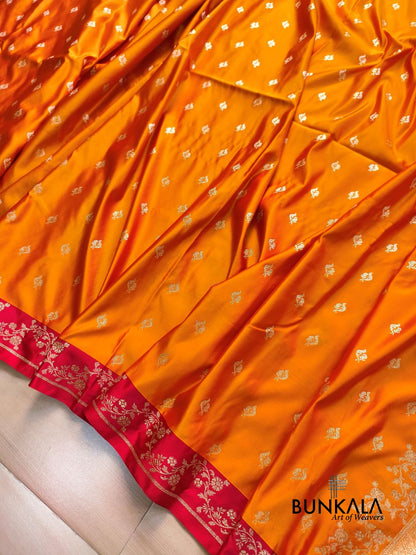 Orange with Red Contrast Buti Banarasi Mashru Silk Saree