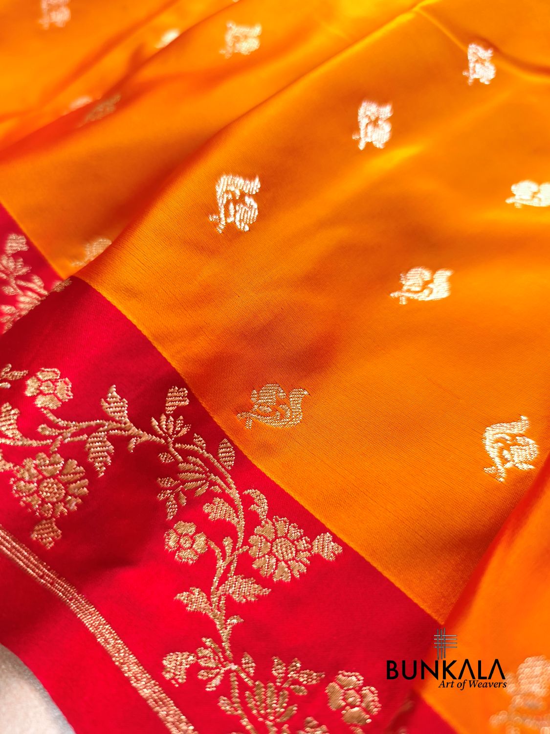 Orange with Red Contrast Buti Banarasi Mashru Silk Saree