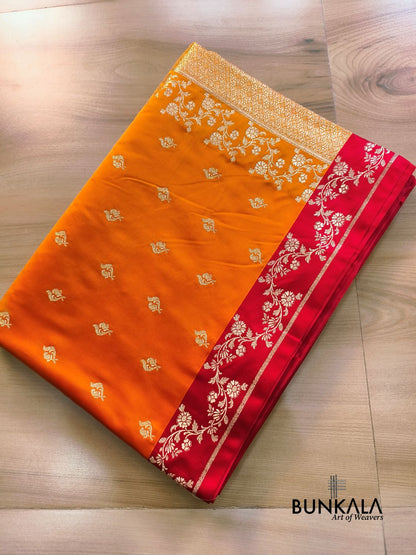 Orange with Red Contrast Buti Banarasi Mashru Silk Saree