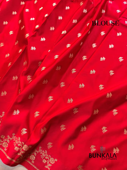 Orange with Red Contrast Buti Banarasi Mashru Silk Saree