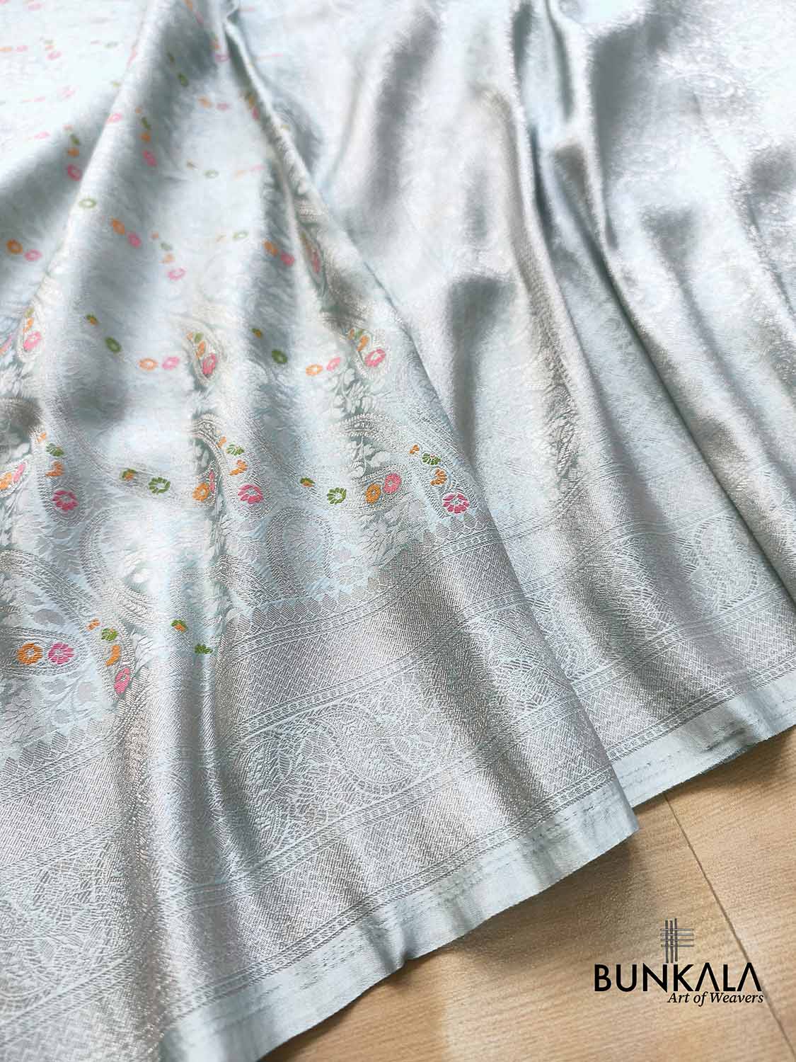 Paisley English Blue Brocade Meena Banarasi Mashru Silk Saree
