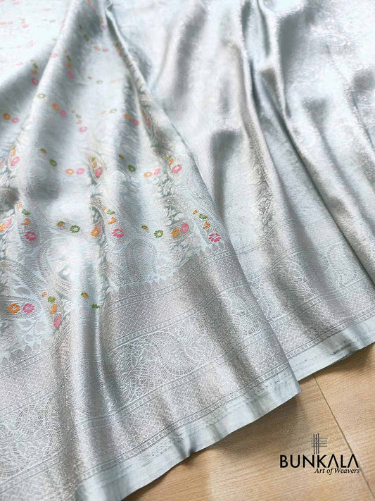 Paisley English Blue Brocade Meena Banarasi Mashru Silk Saree